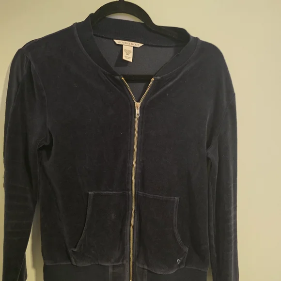 Victoria’s Secret Velour Zip Up Jacket XS Navy Blue Cozy Lounge - Picture 2 of 8
